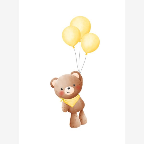 Björn med 3 ballonger som ler